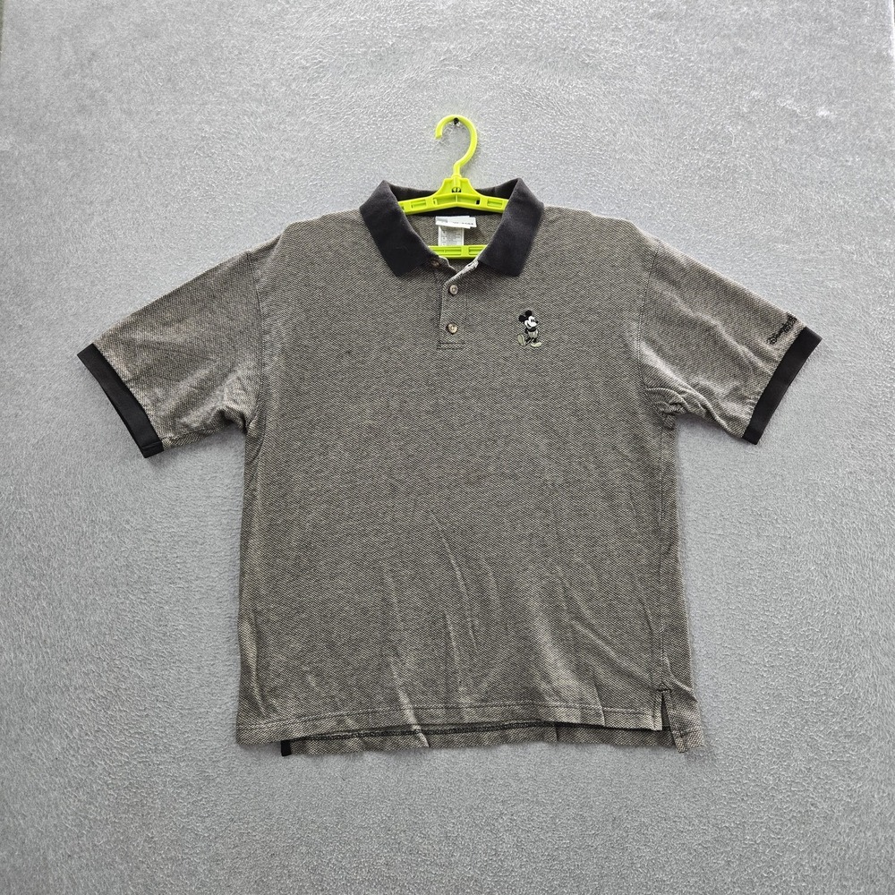 VINTAGE Disneyland Resort Men Polo L Gray Embroidered Mickey Mouse